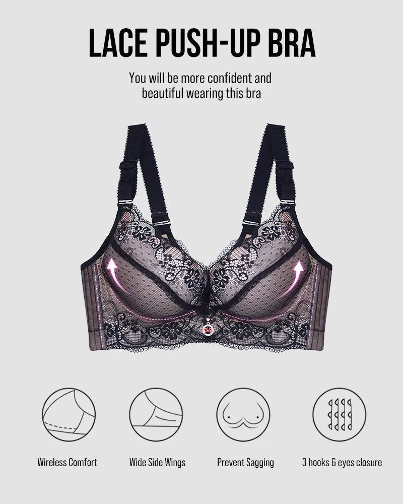 Lace Underwire Padded Push Up Bra (3-COLOR SET)