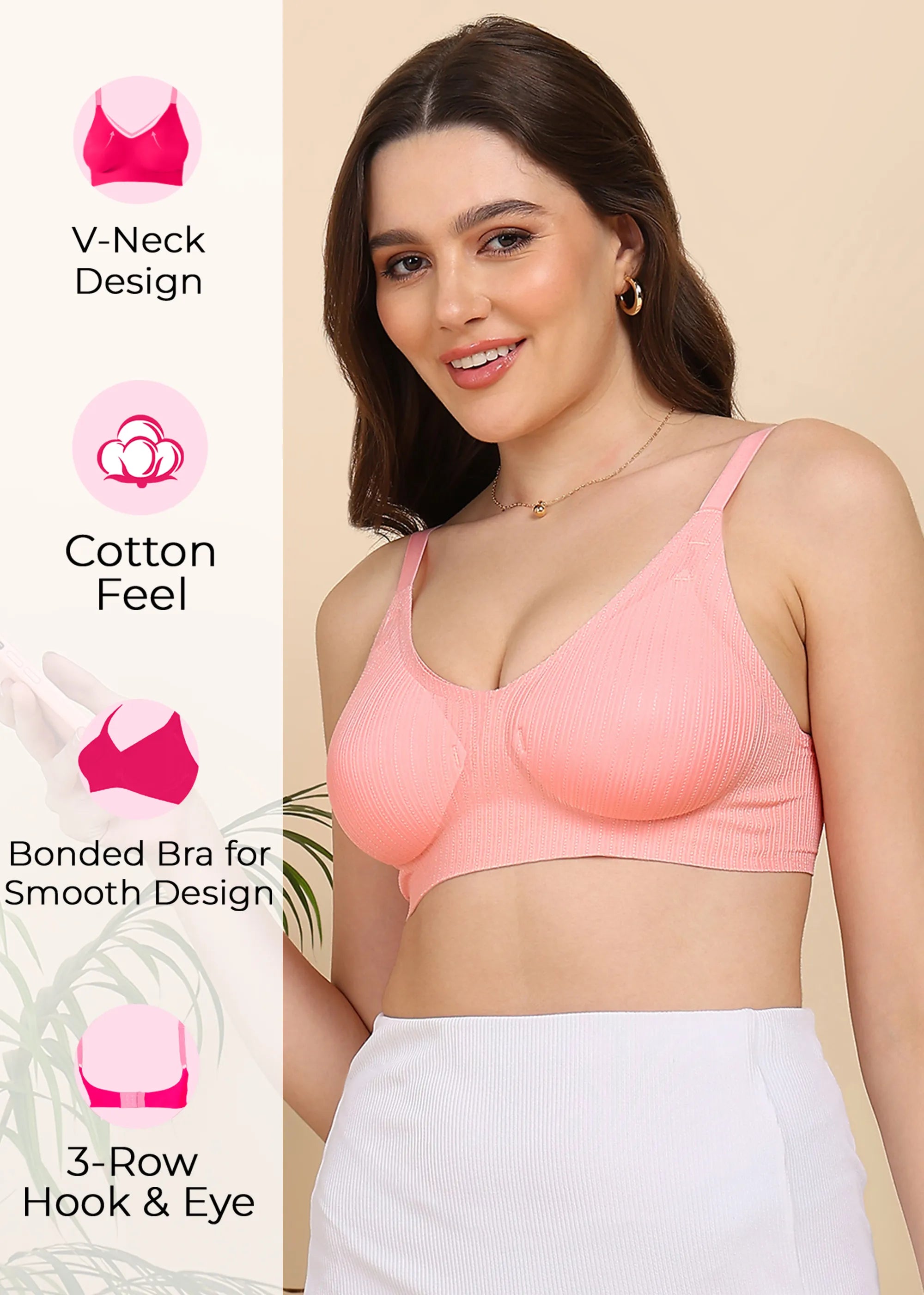 Bonded Designer Fabric Light Weight Padded Seamless Bra