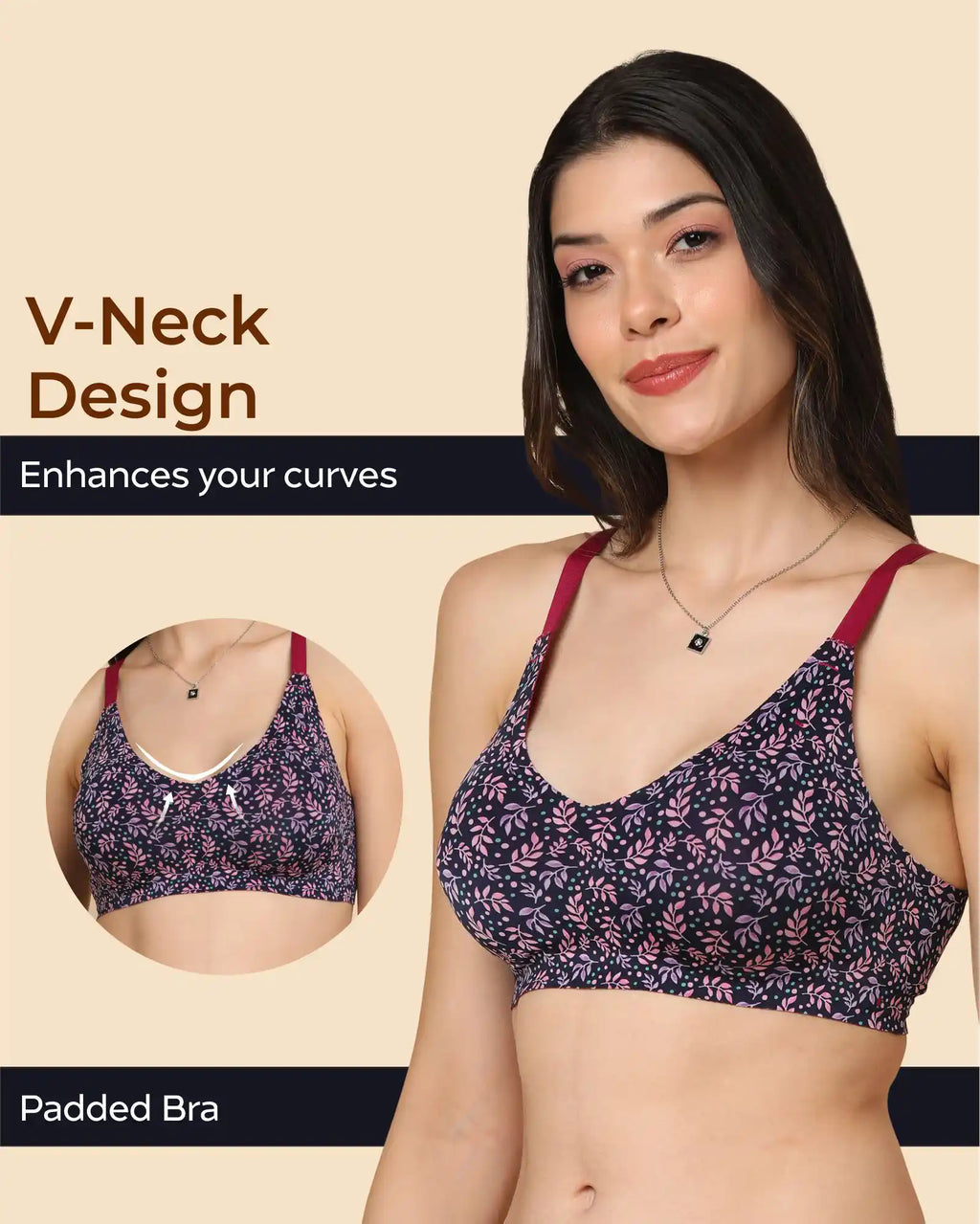 Tweens Bonded Printed lightweight Full-Coverage Padded Cotton Bra- (PACK OF 3)