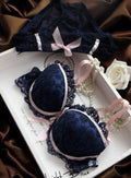 Bra & Panty Set Self Design Dark Blue Lingerie Set