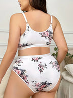 Floral Printed Bra, Daily Casual And Comfortable Medium Stretch Cross-Strap Bra And Panties Set