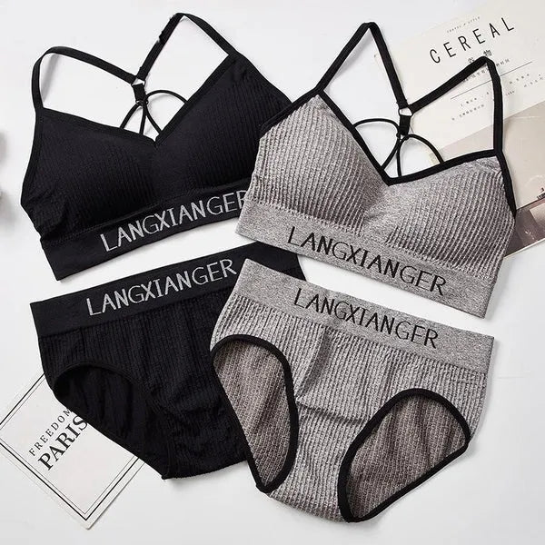 Women Sports Underwear Set Strings Backless Bra & High Waist Panties ( Set of 2 )