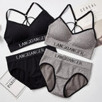 Women Sports Underwear Set Strings Backless Bra & High Waist Panties ( Set of 2 )