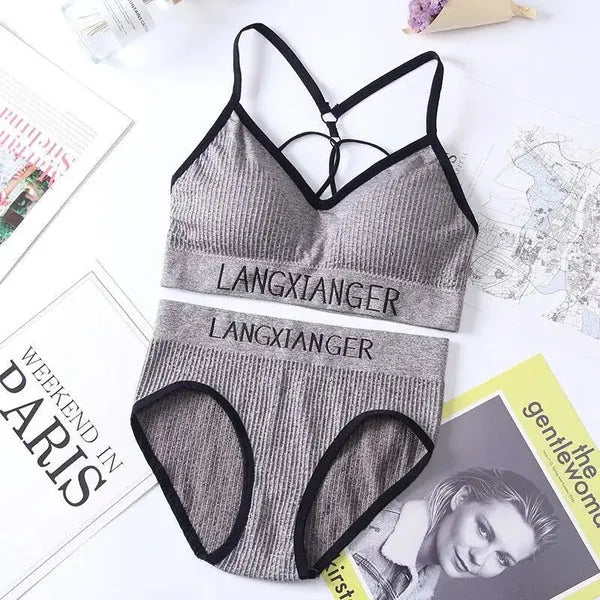 Women Sports Underwear Set Strings Backless Bra & High Waist Panties ( Set of 2 )