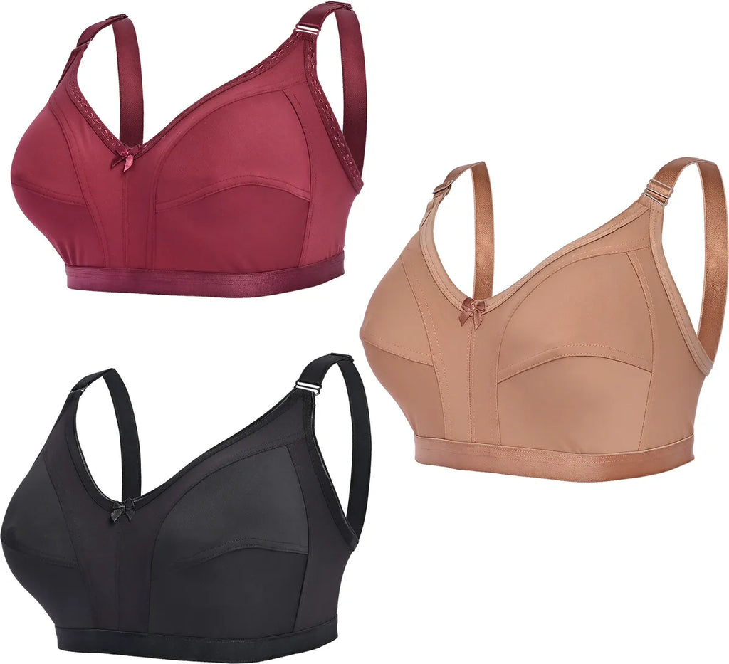 Pack Of 3 Women's Cotton Blend Solid Full Coverage Ethnic Daily Wear Non Padded Bra