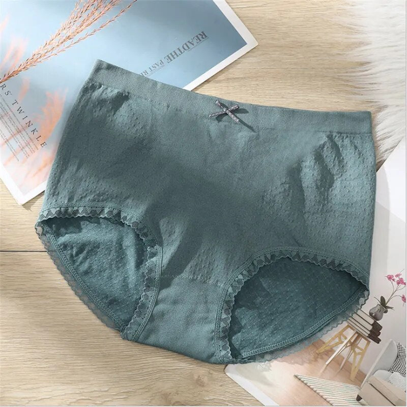 (Pack of 4)-Mid-Waist Lace Design Breathable Panties - Assorted Colors