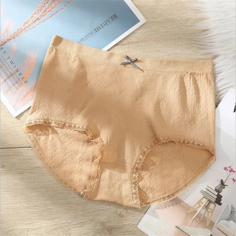 (Pack of 4)-Mid-Waist Lace Design Breathable Panties - Assorted Colors