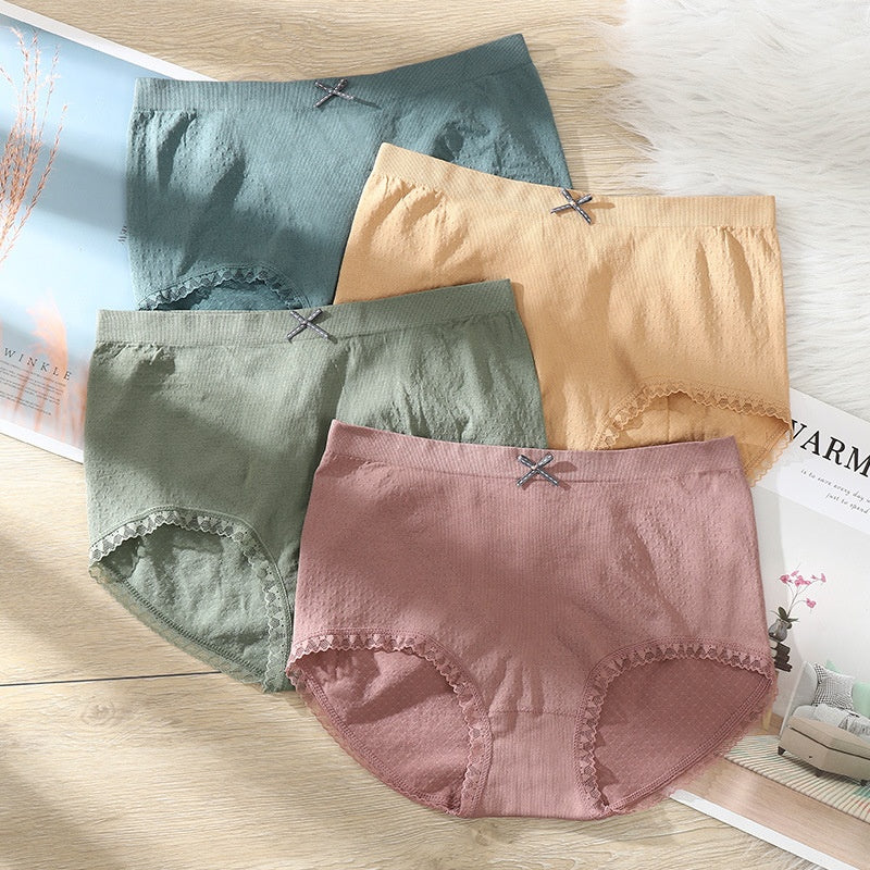 (Pack of 4)-Mid-Waist Lace Design Breathable Panties - Assorted Colors