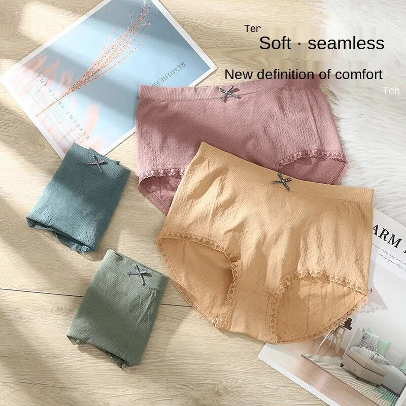 (Pack of 4)-Mid-Waist Lace Design Breathable Panties - Assorted Colors