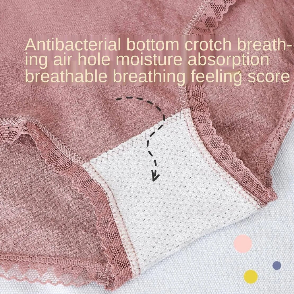 (Pack of 4)-Mid-Waist Lace Design Breathable Panties - Assorted Colors