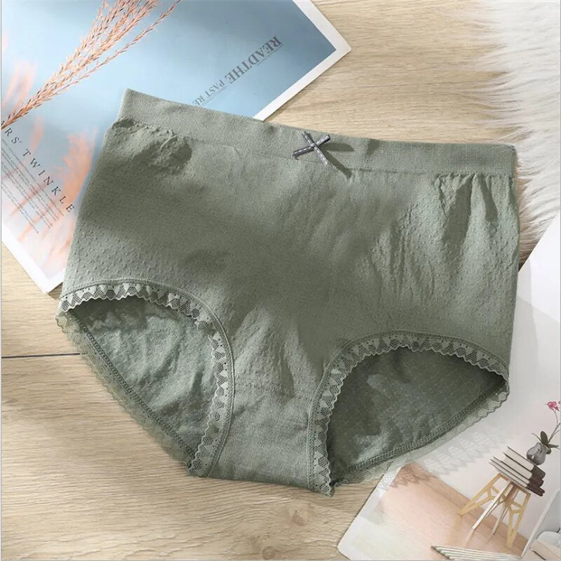 (Pack of 4)-Mid-Waist Lace Design Breathable Panties - Assorted Colors