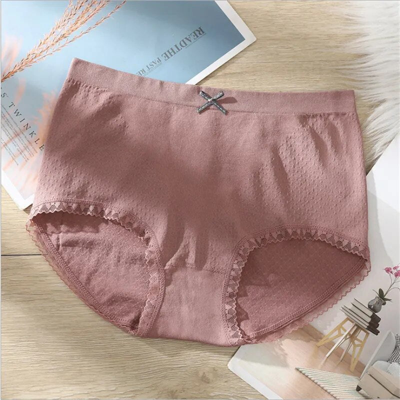 (Pack of 4)-Mid-Waist Lace Design Breathable Panties - Assorted Colors