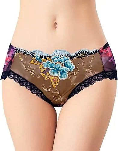COMBO (6-PIS) Embroidered lace Flower Panties Women's Sexy Transparent Low-Rise Ladies Briefs-thinqpink