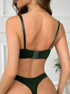 Lingerie Set, Solid Lace Underwire Cami Bra & Panties,