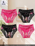 4 pcs Women's Triangle Panties set- Elegant Floral Lace Print Panties For Women