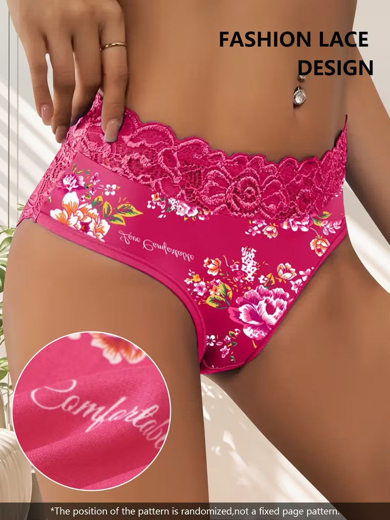 4 pcs Women's Triangle Panties set- Elegant Floral Lace Print Panties For Women