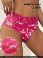 4 pcs Women's Triangle Panties set- Elegant Floral Lace Print Panties For Women