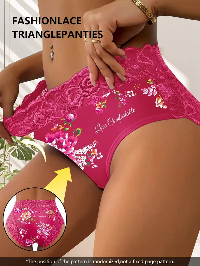 4 pcs Women's Triangle Panties set- Elegant Floral Lace Print Panties For Women