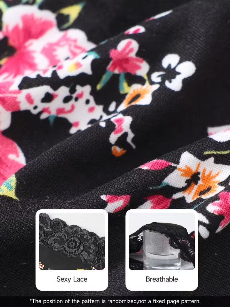 4 pcs Women's Triangle Panties set- Elegant Floral Lace Print Panties For Women