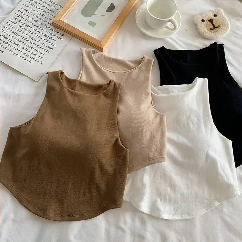 Seamless Padded Double Lining Crop Vest (4-COLOR SET)