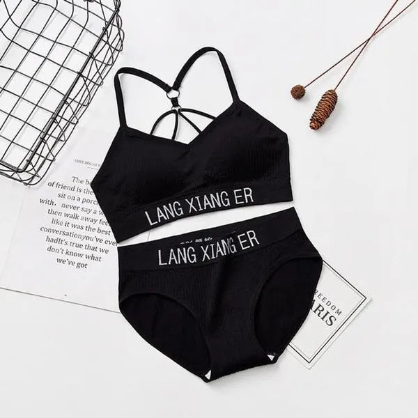 Women Sports Underwear Set Strings Backless Bra & High Waist Panties ( Set of 2 )