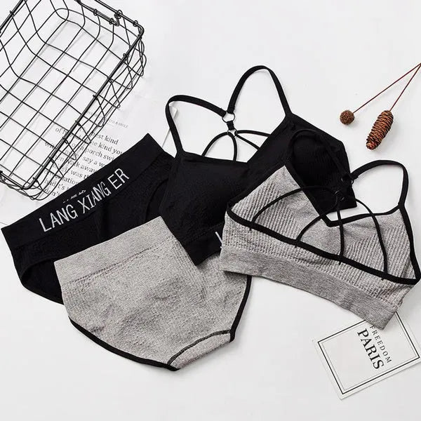 Women Sports Underwear Set Strings Backless Bra & High Waist Panties ( Set of 2 )