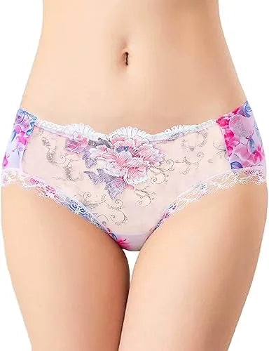 COMBO (6-PIS) Embroidered lace Flower Panties Women's Sexy Transparent Low-Rise Ladies Briefs-thinqpink